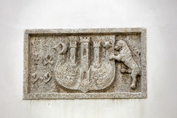 The oldest coat of arms of Zagreb on the wall of the The Church of St. Mark, with the year 1499 engraved in it.