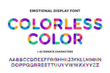 Colorful font. Colorful bright alphabet and font. Emotional bold uppercase color letters. Type, typography letter latin font. Hand-drawn modern narrow font for headline, text. Vector Illustration