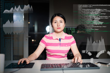 Obraz na płótnie Canvas yang woman working with computer