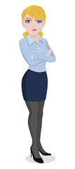 Cartoon character of blonde businesswoman in bad mood