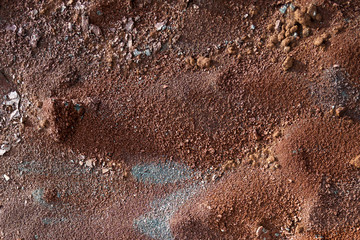 Red earth or soil background. Tropical laterite soil  background of red clay. Dry Orange surface,...