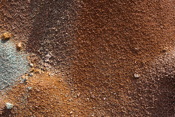 Red earth or soil background. Tropical laterite soil  background of red clay. Dry Orange surface, Picture of natural disaster. Drought land Caused by global warming and deforestation.