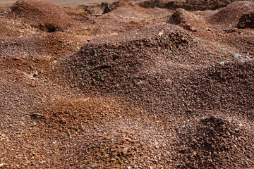 Red earth or soil background. Tropical laterite soil  background of red clay. Dry Orange surface, Picture of natural disaster. Drought land Caused by global warming and deforestation.
