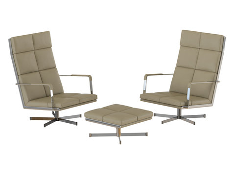 Beige office chair and pouf 3d rendering