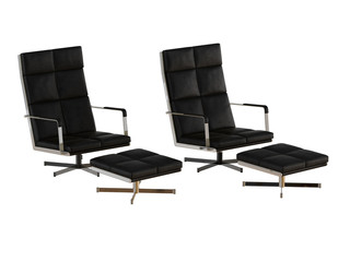 Obraz premium Two Black office chair and pouf 3d rendering