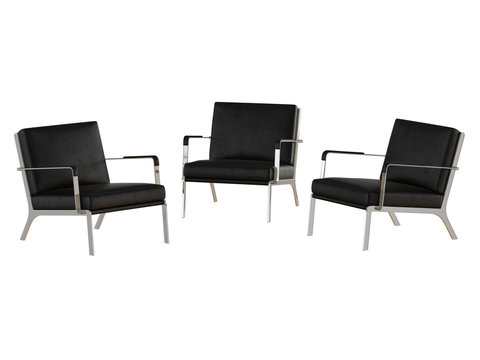 Three black office armchair 3d rendering