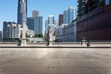 Poster empty street through moder city in chicago © zhu difeng