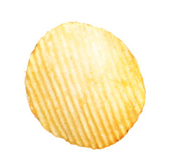 Tasty ridged potato chip on white background