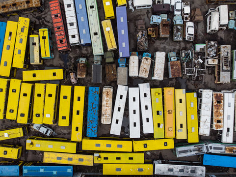 The bus junkyard by drone - Powered by Adobe