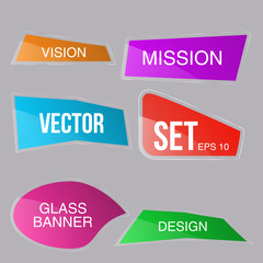 Set of Mission and Vision Glossy banner ,color buttons for shares for sites, advertising flyers and billboards , advertising, marketing. vector illustration