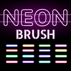 Set of Neon light brushes. Colorful neon tubes on dark background.  Vector illustration