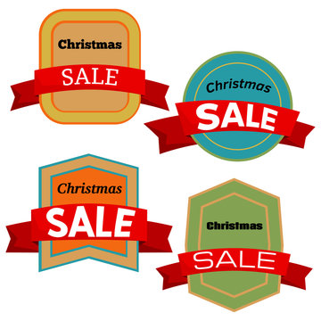 Four colorful Christmas Sale badges