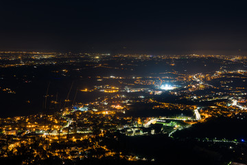 Fototapeta na wymiar San Marino, Italy The Landscape at night around the castle of Rocca della Guaita