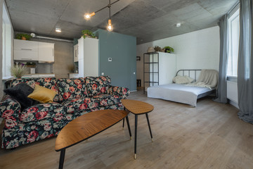 Bed in the apartment. Bedroom in studio apartment. © Aleks Kend