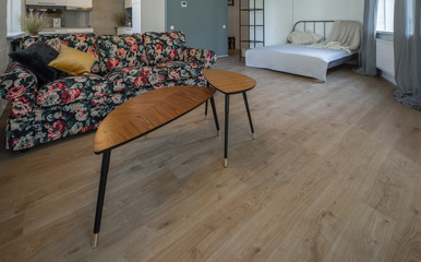 Bed in the apartment. Bedroom in studio apartment. © Aleks Kend