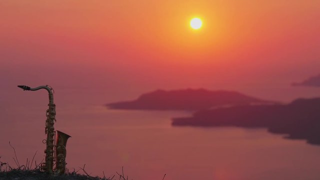 Saxophone in the rays of sunset