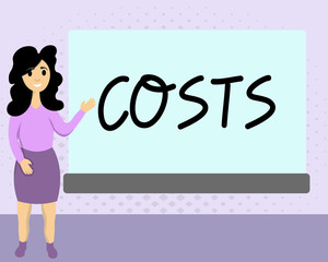 Text sign showing Costs. Conceptual photo Expenditure Amount that has to be paid spent to buy obtain something.