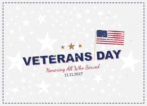 Veterans Day. Greeting card with USA flag on background with texture. National American holiday event. Flat vector illustration EPS10