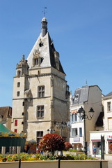 Ville de Dreux, beffroi (ancien Hôtel de Ville) entouré de fleurs, département d'Eure et Loir,...