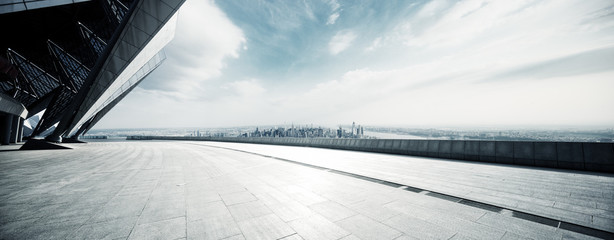 Fototapeta empty floor with modern cityscape in new york obraz