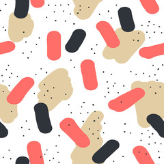 Beautiful abstract seamless repeating pattern. Hand painted artistic style with chaotic paint elements. Perfect for textile, wrapping, web and all kind of decorative projects. Vector illustration.