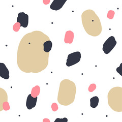 Beautiful abstract seamless repeating pattern. Hand painted artistic style with chaotic paint elements. Perfect for textile, wrapping, web and all kind of decorative projects. Vector illustration.