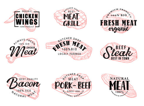 Meat food icons with lettering
