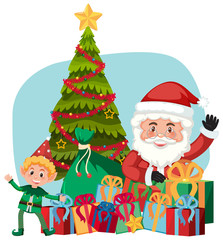 Santa claus and gift with elf helper