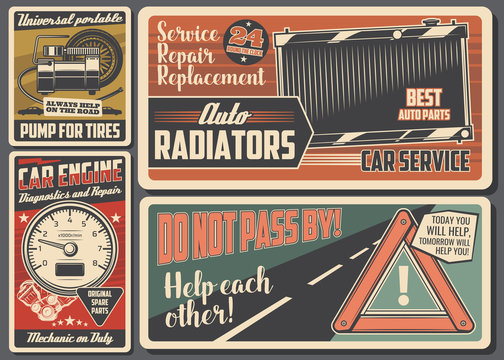 Car Service And Auto Repair Retro Signboard