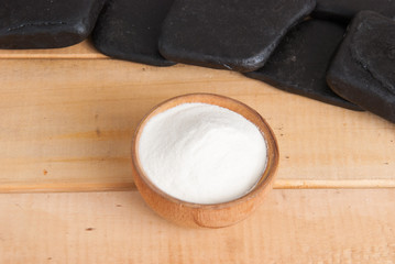 Hydrolyzed collagen protein on wooden table