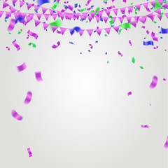 Balloons Vector Illustration. Isolated on white background transparent realistic hanging sparkling serpentine and star shaped confetti