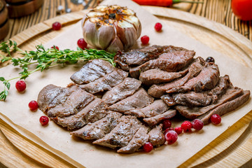 fried deer fillet with berry
