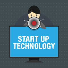 Text sign showing Start Up Technology. Conceptual photo Young Technical Company initially Funded or Financed.