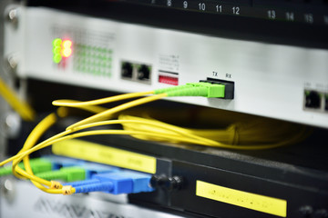 Network switch and ethernet cables,Data Center Concept.