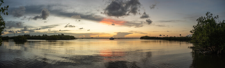 setting sun in the bay panorama