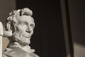 Close up Abraham Lincoln Statue at Memorial monument Washington DC