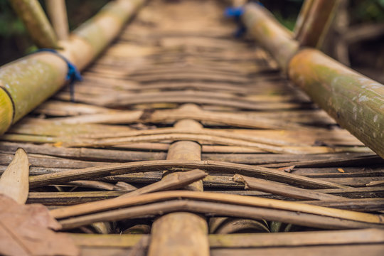 Ancient wooden suspension bridge in Bali, Indonesia
