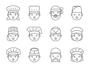 Cute chef head outline icon, editable stroke