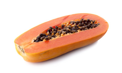 slices of sweet papaya on white background
