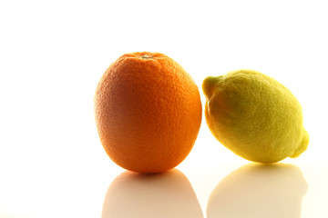 Orange and Lemon fruit on white background