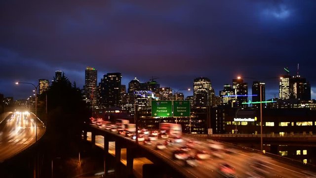 Seattle Traffic Motion Blur Timelapse at Dusk