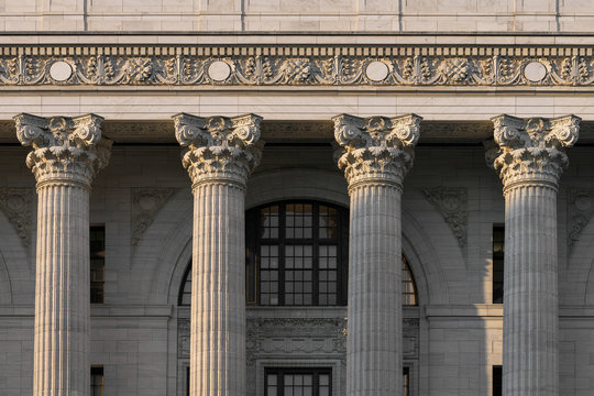 Closeup of four pillars of the New York State Education Department building