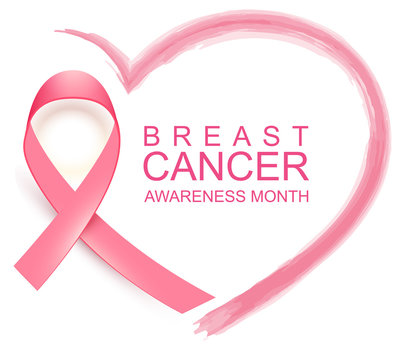 National breast cancer awareness month. Poster pink ribbon, text and heart shape