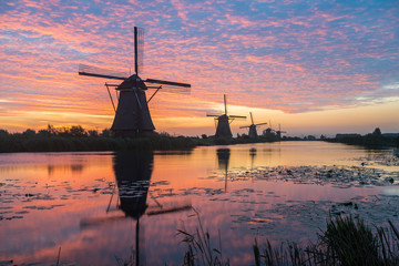 Kinderdijk in holland by sunrise