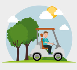 young man driving cart golf