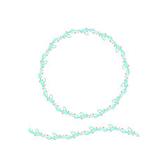 Light blue flower wreath in hand drawing style