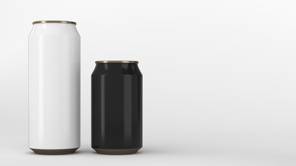 Big white and small black gold soda cans mockup