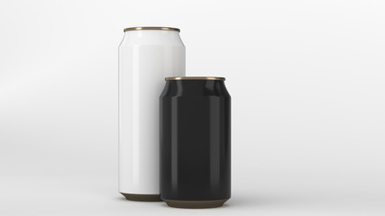 Big white and small black gold soda cans mockup