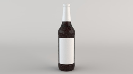 Mock up of tall beer bottle with blank label and condensation
