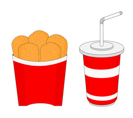 Isolated delicious fast food breakfast menu with chicken nuggets and drink